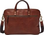 Fossil Men's Haskell Leather Double Zip Briefcase Messenger Laptop Bag, Cognac , (Model: MBG9342222)